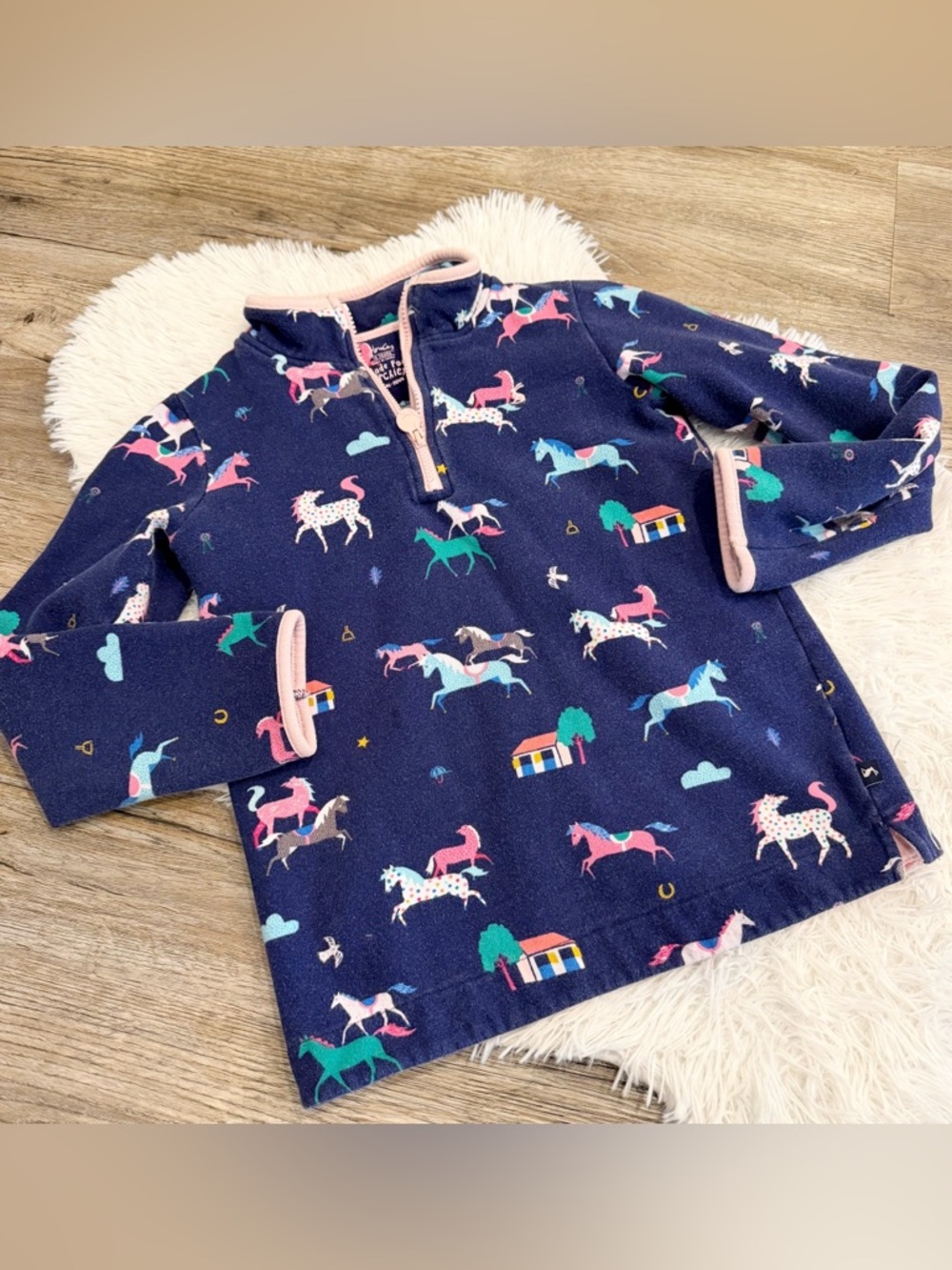 Joules Quarter Zip Horses Pullover Sweatshirt Girls 12 Ponies